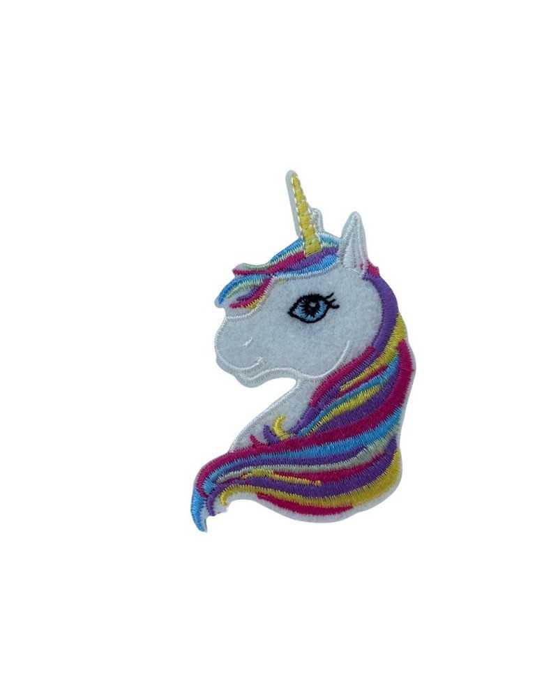 Application Ecusson Thermocollant Tête de Licorne Broderie Cm 5x7