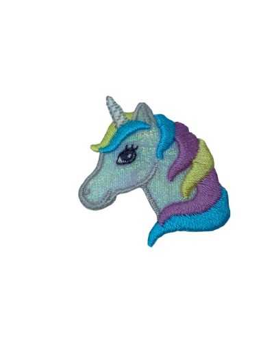 Anwendung: Einhornkopf-Stickerei, glitzernder thermoklebender Aufnäher, 5 x 4 cm