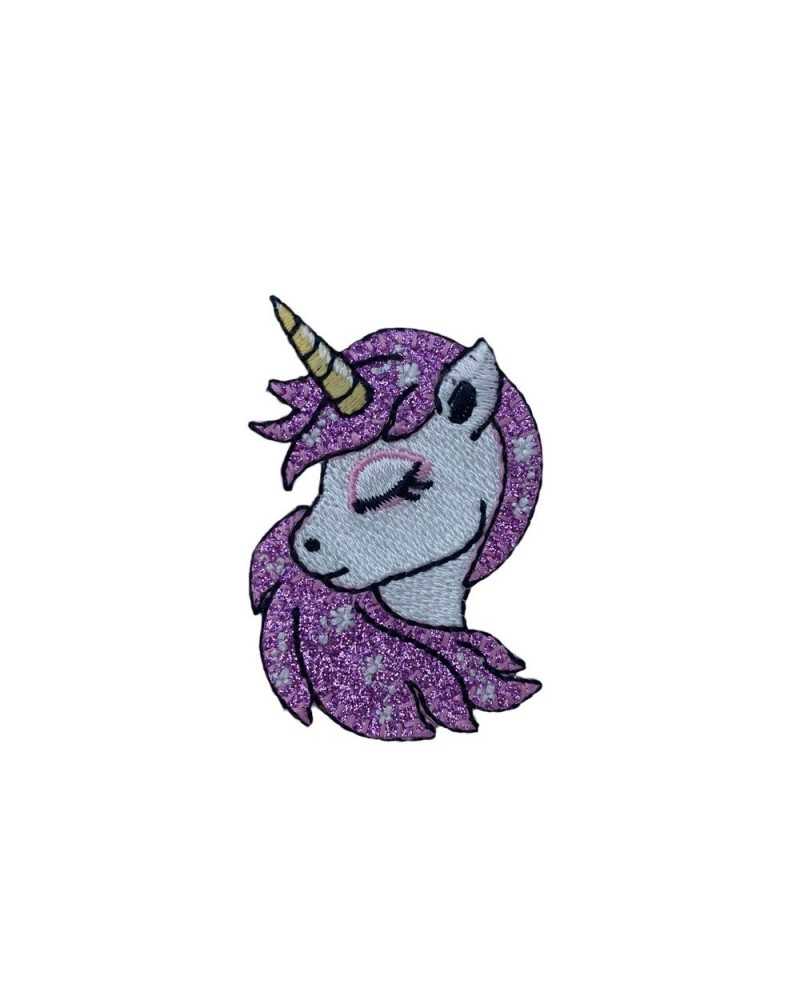 Aplicación Parche Termoadhesivo Bebé Bordado Cabeza De Unicornio Brillante 65x40 Mm
