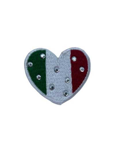 Anwendung Aufnäher zum Aufbügeln, silberfarbenes Strass-Herz, bestickte Flagge, 35 x 30 mm