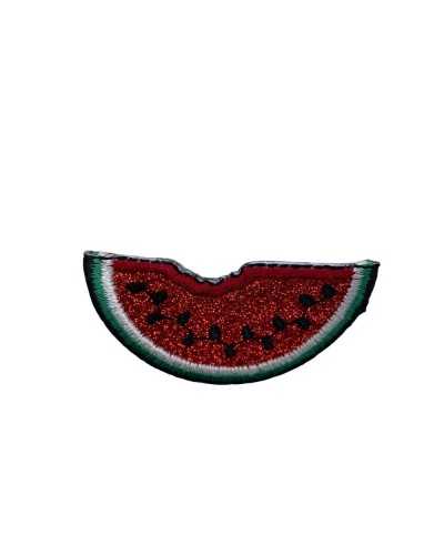 Application Ecusson Thermocollant Fruits Lurex Fil Broderie Pastèque Rouge Paillettes 5x3 Cm