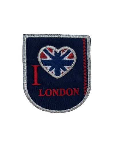 Aplicación Termoadhesivo Escudo Escudo Azul Escrito Londres Plata Lurex Bordado 60x65 Mm