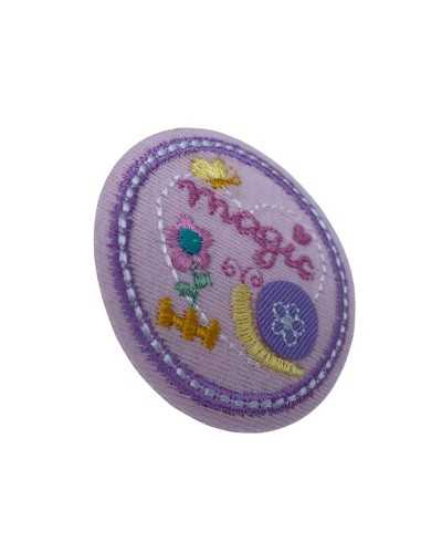 Aufnäher mit Rosenapplikation, Schriftzug, Stickerei für Babys, thermoadhäsiv, runder Aufnäher, 5 cm