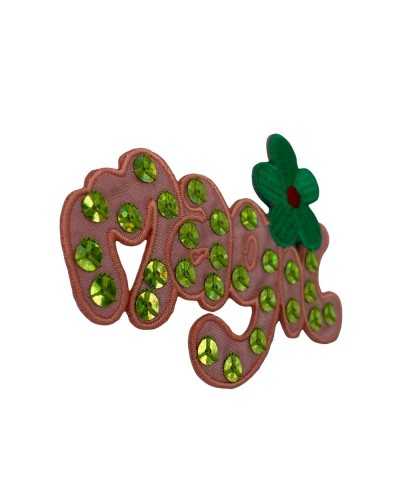 Application Écusson Thermocollant Broderie Fleur Verte Ecrit MAGIC Paillettes 70x55 Mm
