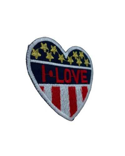 Thermoadhesive Application Patch Blue Heart Embroidered Stars Gold Lurex 65x55 Mm