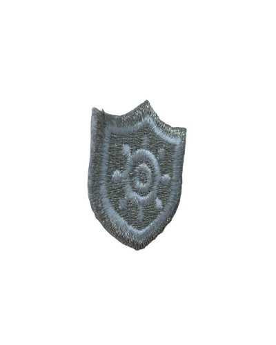 Applikation zum Aufbügeln, silbernes Lurex-Schild, Stickerei, weißes Ruder, 30 x 35 mm