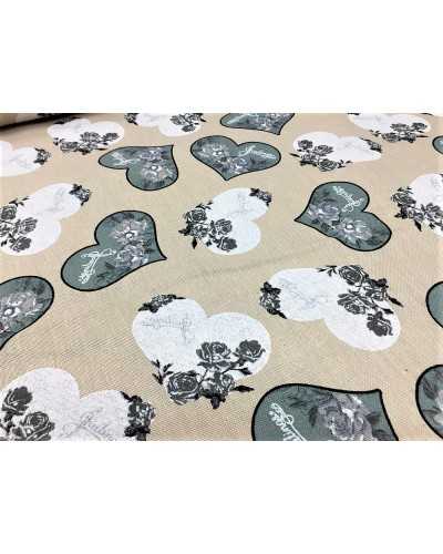 Printed panama upholstery fabric 280 cm high gray and white hearts