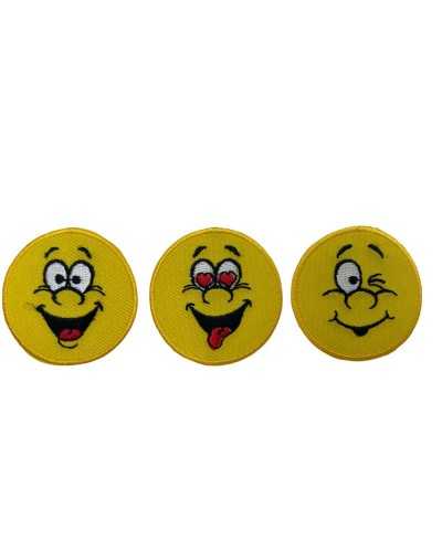 Écusson Broderie Application Smile Thermocollant Visage Sourire Jaune Rond 4 Cm