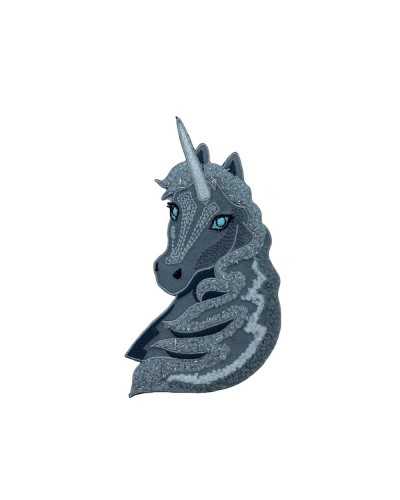 Application Thermocollante Ecusson Marbet Licorne Grise Yeux Turquoise Brodé 14x8 Cm