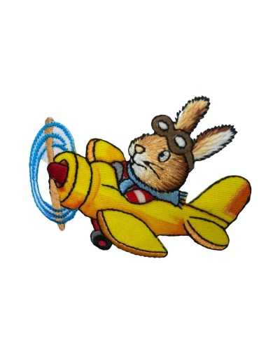 Iron-on Application Patch Embroidery Rabbit Airplane Yellow 7x6 Cm