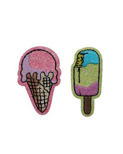 Thermoadhäsive Applikation, glitzernder Eiscreme-Stickaufnäher, 5 cm hoch