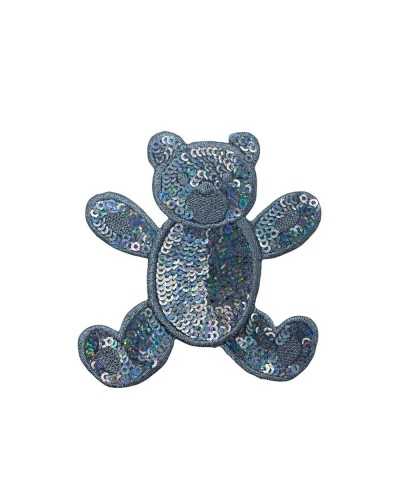 Iron-On Application Bear Sequins Patch Embroidery Silver Lurex High 75 Mm