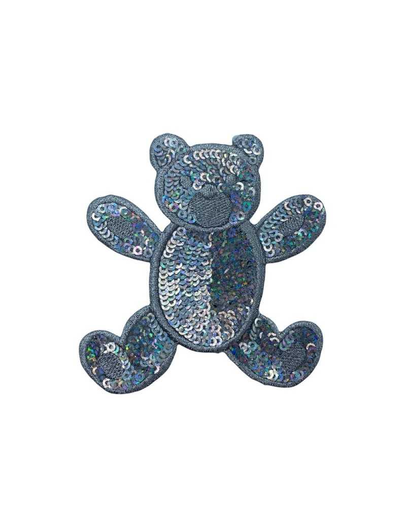 Iron-On Application Bear Sequins Patch Embroidery Silver Lurex High 75 Mm