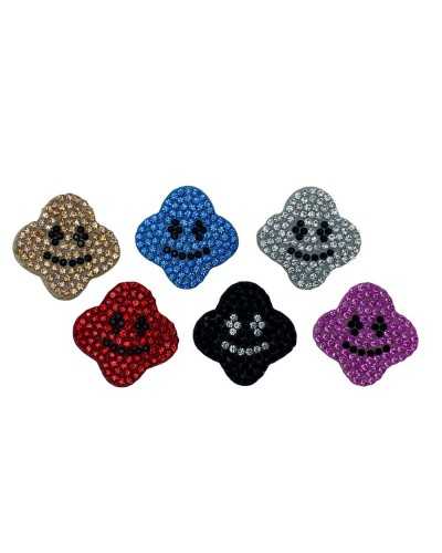 Application Patch Ecusson Thermocollant Fleur Sourire Strass 3 Cm