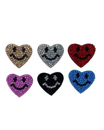 Applikationspatch zum Aufbügeln, Herz, Lächeln, Strass, 3 cm