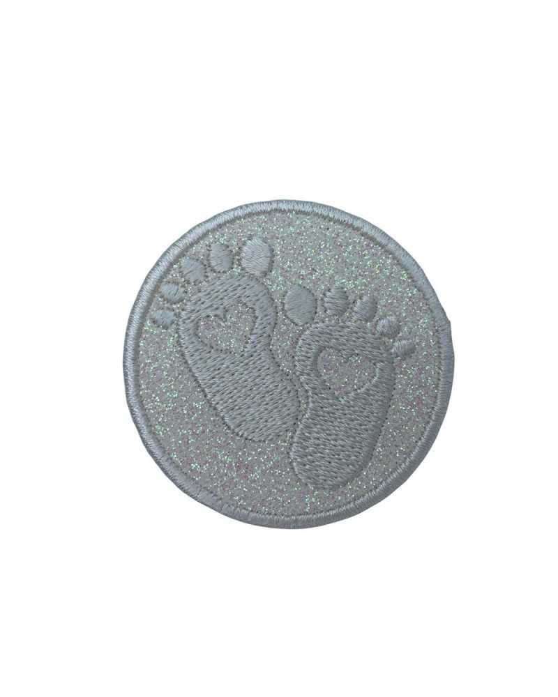 Applikations-Fußabdruck-Glitzer-Patch zum Aufbügeln, runde Stickerei, 5 cm