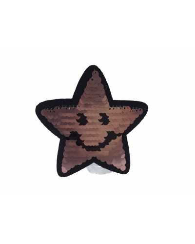 Ecusson Thermocollant Étoile Souriante Paillettes Réversibles Rose Argenté 9x9 cm