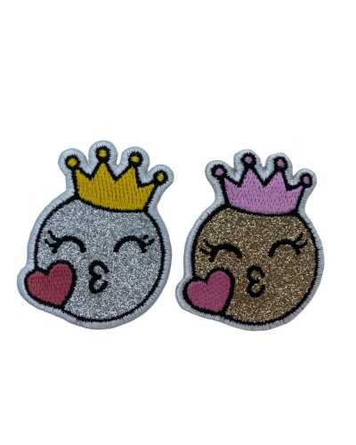 Aufnäher zum Aufbügeln, Baby-Stickerei, rund, Lächeln, Krone, Herz, Glitzer, 55 x 45 mm