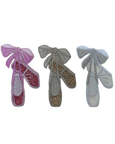Parche Termoadhesivo Bebé Bordado Glitter Zapatos De Baile Lazo 65x35 Mm