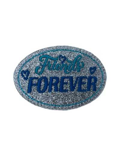 Application Écusson Thermocollant Broderie Paillettes Argent Friends Forever 65x45 Mm