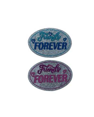 Aufnäher zum Aufbügeln mit silberner Glitzerstickerei „Friends Forever“ 65 x 45 mm