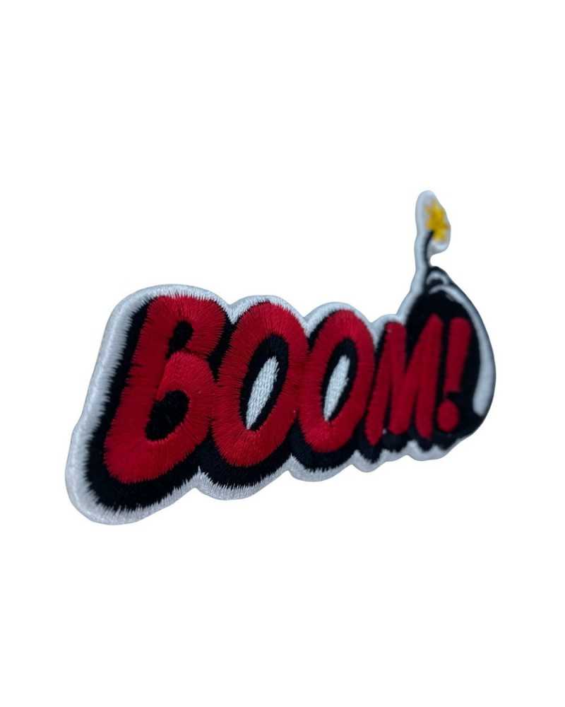 Aufnäher zum Aufbügeln, gestickte Bombe mit der Aufschrift „Boom!“ 10x6cm