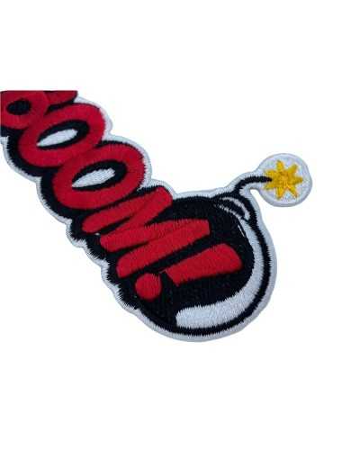 Aufnäher zum Aufbügeln, gestickte Bombe mit der Aufschrift „Boom!“ 10x6cm