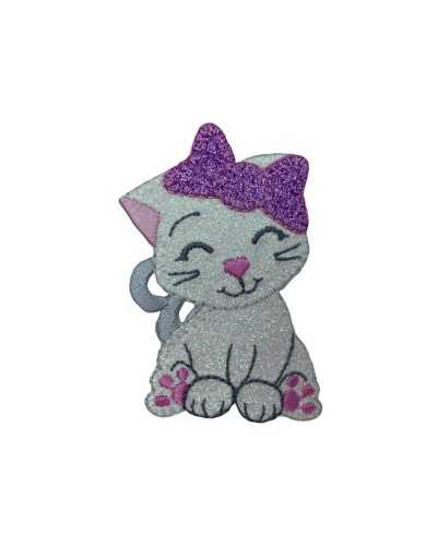 Thermoadhäsive Applikation, Glitzer-Stickerei-Patch, Katzenschleife, 7 x 5 cm