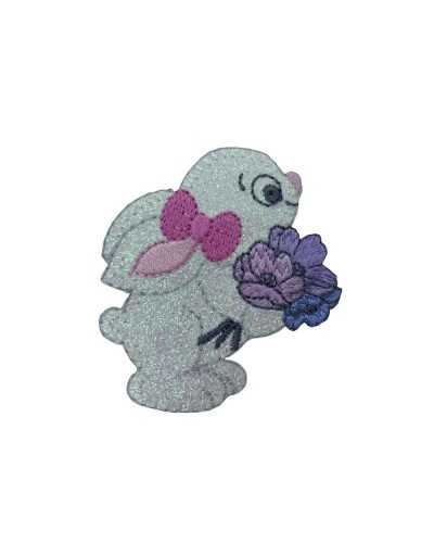 Application thermoadhésive Glitter Patch Broderie Lapin Arc Fleurs 55x50 Mm