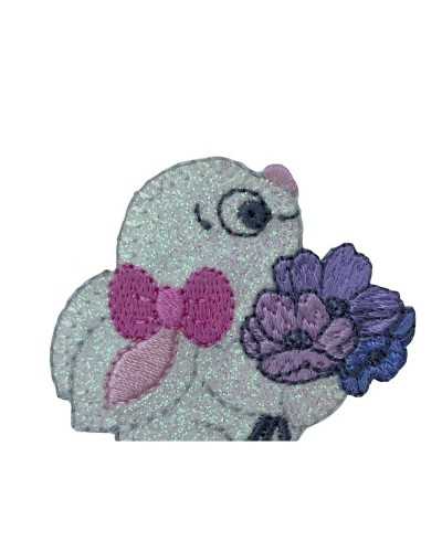 Thermoadhäsive Applikation, Glitzer-Stickerei-Patch, Kaninchen-Bogen-Blumen, 55 x 50 mm