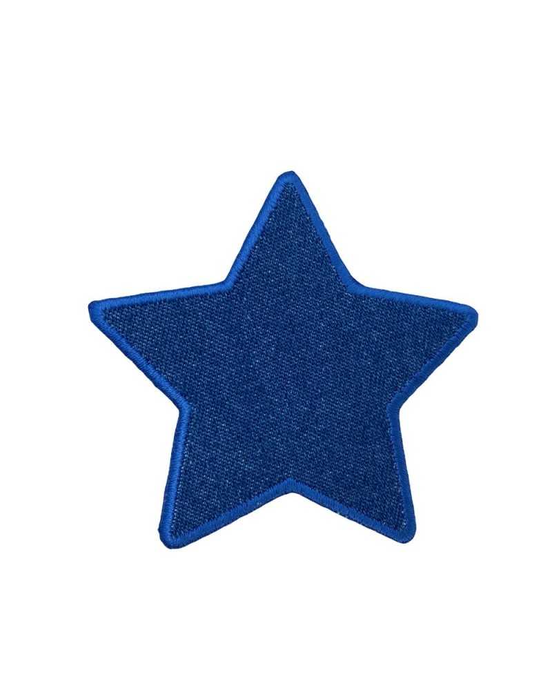 Aufnäher zum Aufbügeln mit Stern-Applikation, Stickerei, blaue Jeans, 8 x 7 cm