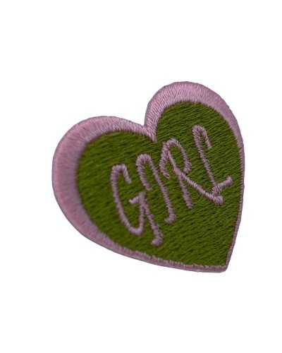 Application Broderie Coeur Ecrit Fille Rose Vert Ecusson Thermocollant 4x3 Cm