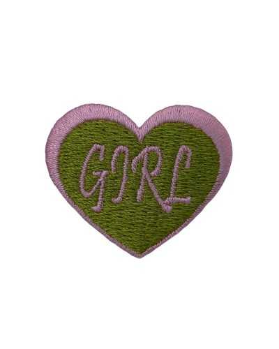Application Embroidery Heart Written Girl Pink Green Iron-on Patch 4x3 Cm