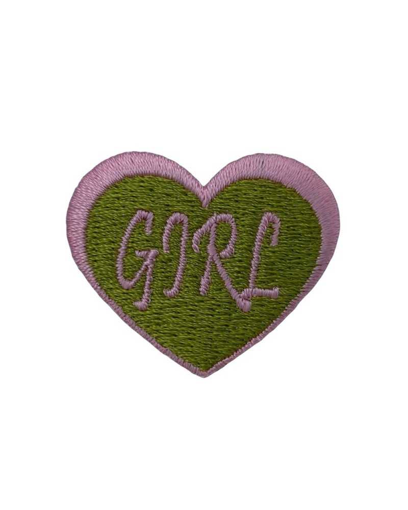 Application Embroidery Heart Written Girl Pink Green Iron-on Patch 4x3 Cm
