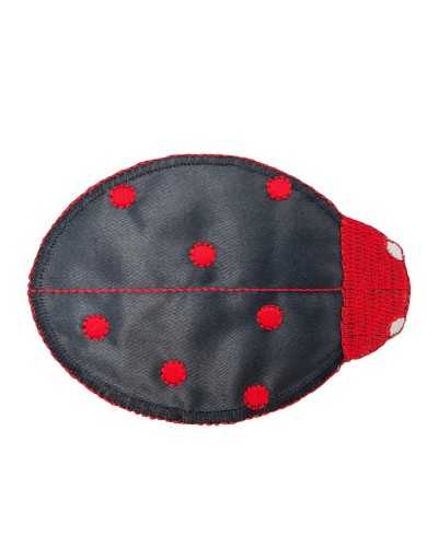 Aplicación Termoadhesivo Parche Mariquita Tela Satinado Brillante Bordado Lunares Rojos 95x65 Mm