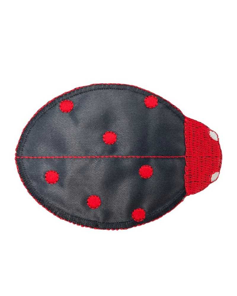 Application Thermoadhésive Coccinelle Patch Tissu Satin Brillant Broderie Pois Rouge 95x65 Mm