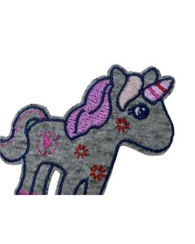Application Iron-on Patch Baby Gray Jersey Fabric Unicorn Embroidery 7 Cm