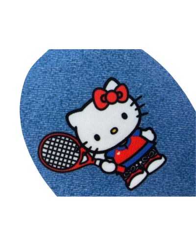 Thermoklebender Applikationsflicken, oval, bedruckt, Jeans, Hello Kitty, 11 x 8 cm
