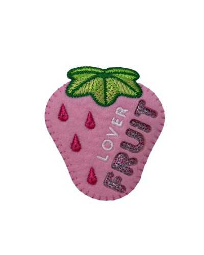 Ecusson Application Thermocollant Fraise Rose Broderie Ecrit Amant Fruit 6x6 Cm