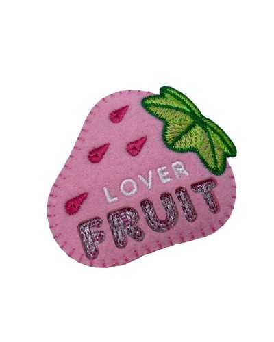 Ecusson Application Thermocollant Fraise Rose Broderie Ecrit Amant Fruit 6x6 Cm