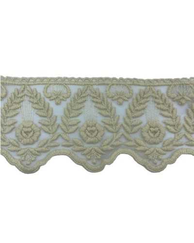 Pasamanería Encaje Tul Bordado Espiga Flor Mano Algodón Mate Alto 11,5 Cm