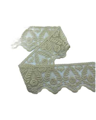 Passementerie Dentelle Tulle Brodé Spike Fleur Main Coton Mat Haut 11,5 Cm