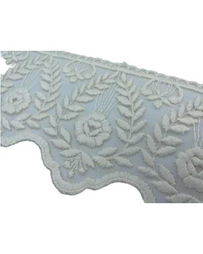 19,50 Mt Passementerie Dentelle Tulle Brodé Spike Fleur Main Coton Mat Haut 11,5 Cm