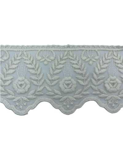 19,50 Mt Pasamanería Encaje Tul Bordado Espiga Flor Mano Algodón Mate Alto 11,5 Cm