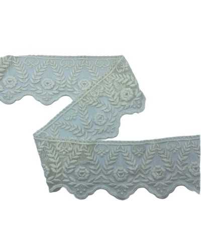 19,50 Mt Passementerie Dentelle Tulle Brodé Spike Fleur Main Coton Mat Haut 11,5 Cm