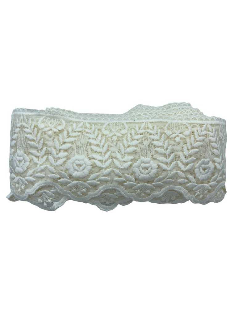 19,50 Mt Trimmings Lace Tulle Embroidered Spike Flower Hand Matt Cotton High 11,5 Cm