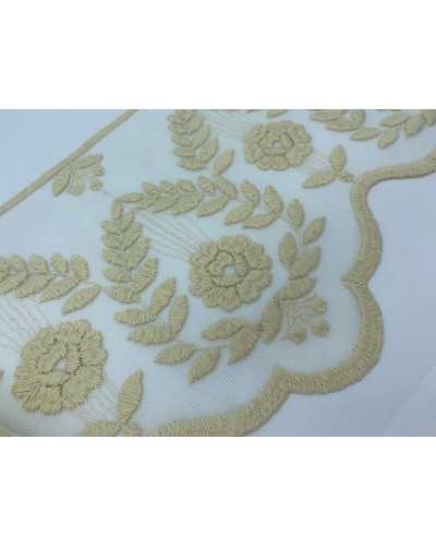 Passamaneria Merletto Smerlato Tulle Ricamo Spiga Fiore Mano Cotone Matto Alto 20 Cm