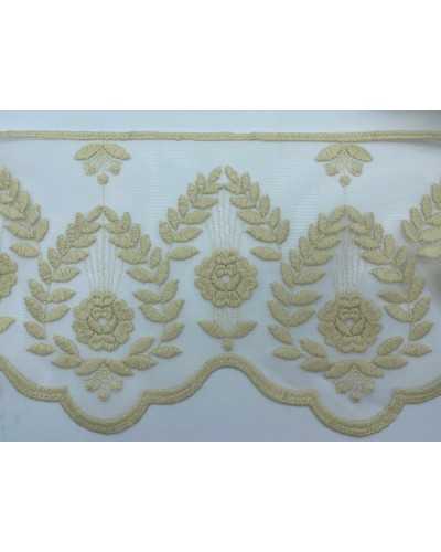 19,50 Mt Passamaneria Merletto Smerlato Tulle Ricamo Spiga Fiore Mano Cotone Matto Alto 20 Cm