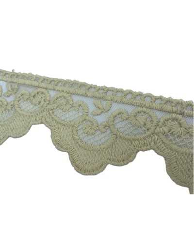 19,50 Mt Passamaneria Merletto Tulle Punta Ricamo Ghirigoro Smerlato Mano Cotone Matto Alto 6 Cm