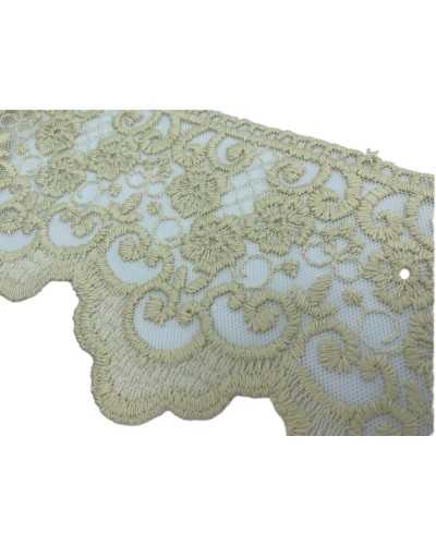 Besatz Spitze, Tüllspitze, Stickerei, Blumenschnörkel, gewellt, handmatt, Baumwolle, Höhe 12 cm